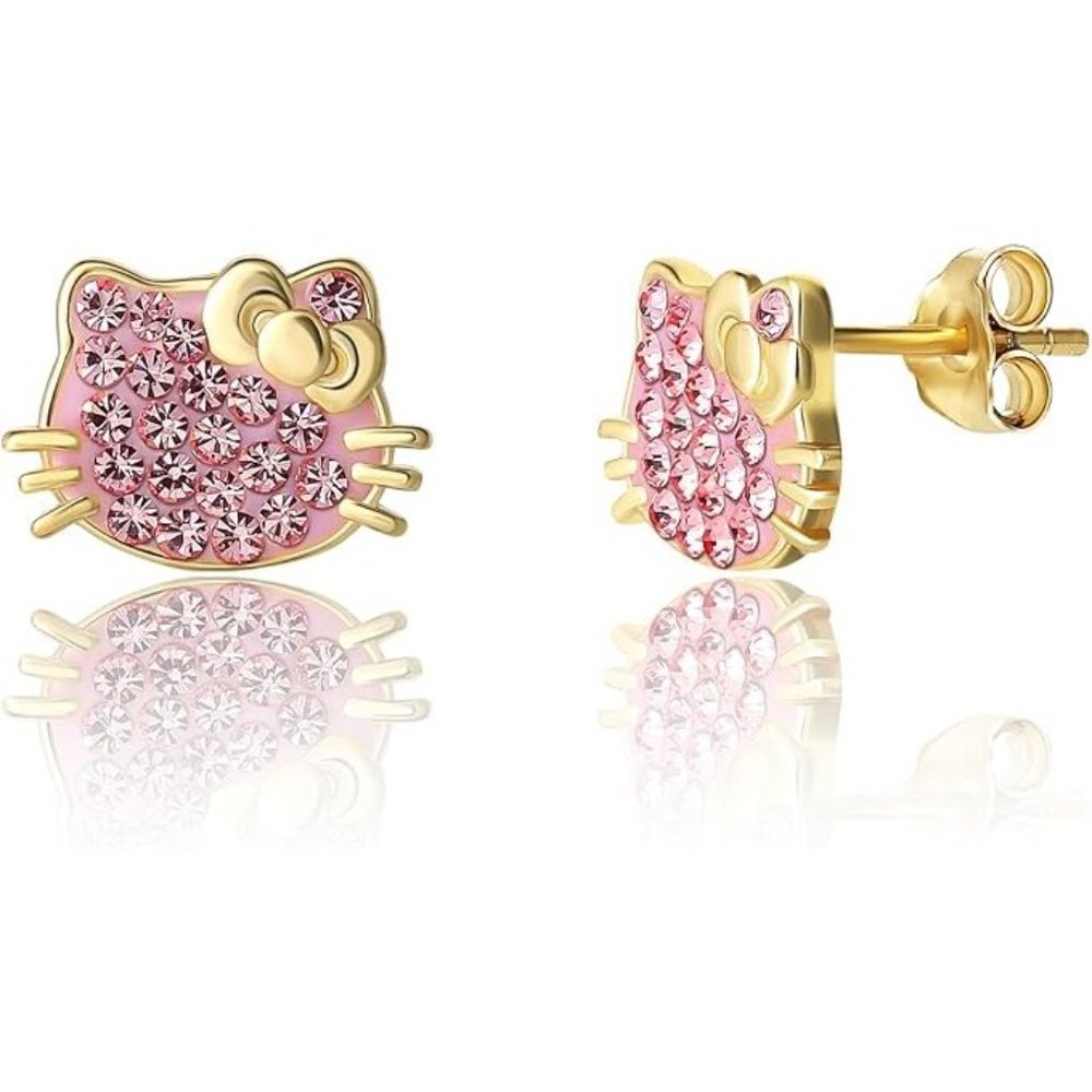 💕NEW Sparkling Bling Swarovski Crystal Silver Hello Kitty Pieced Earring…